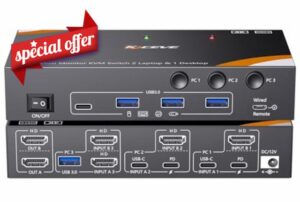 KCEVE KVM Switch 2 Monitors for 2 Laptops 1 Desktop HDMI 4K@60Hz                                                          USB 3.0