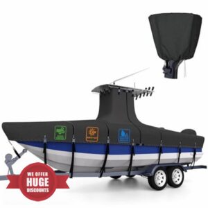 Heavy Duty Ture 1200D T-Top Boat Cover 17ft - 19ft with Motor Cover