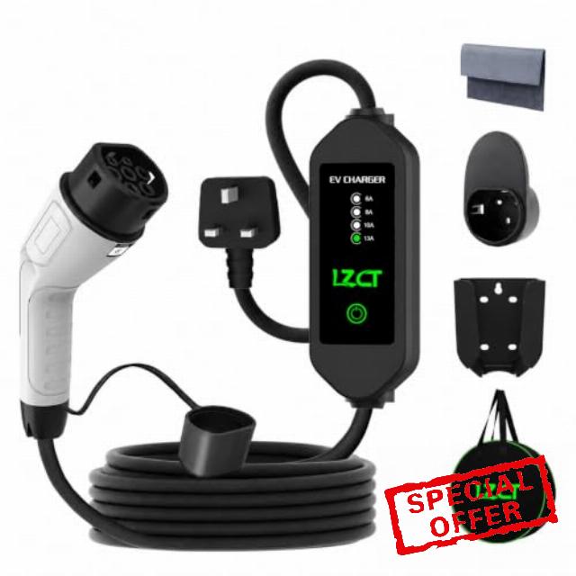 Type 2 EV Charger 3 Pin UK Plug 6M