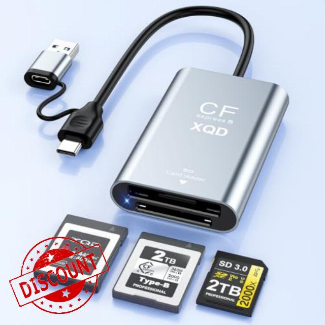Aluminum CFexpress Type B Card Reader &XQD &SD Card Reader with USB-A&USB-C                                                          USB3.2 10Gbps CFexpress Type-B Adapter