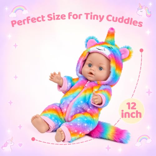 Unicorn Outfit with Moses Basket Complete Realistic Soft Baby Doll Set with Unicorn Clothes