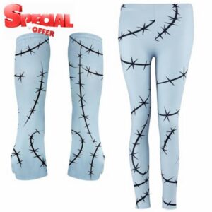 YIXAXKAO Night Before Christmas Costume Halloween Stitches Leggings Tights for Women Scar Arm Warmer Long Fingerless Gloves