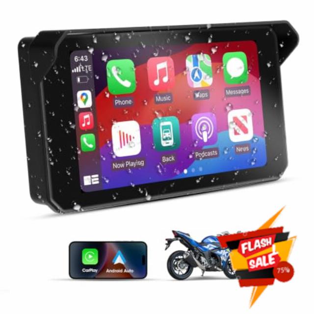 Vtopek 5 inch Motorcycle CarPlay Screen Motorbike Android Auto Screen                                                          IP67 Waterproof IPS Touchscreen Motorcycle Sat Nav Siri/G0ole Voice Control