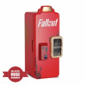 Menkind UKONIC Fallout Vending Machine Thermoelectric Mini Fridge Cooler                                                          Seven litre capacity cooler holding up to 12 cans with removable shelves and an open door ligh