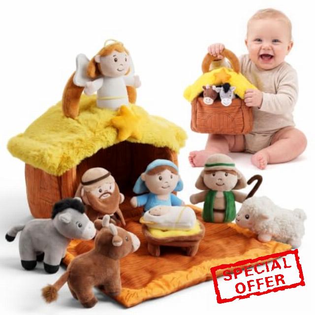 NikBaby Toddlers First Nativity Plush Toy Sets with 8 Soft Figures                                                          Kids Nativity Set with Foldable Playmat and Carry Bag