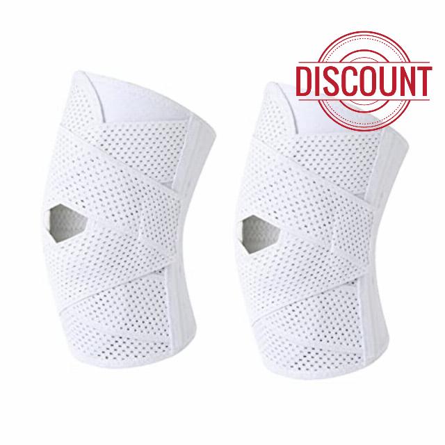Sports Knee Braces With Straps，Elasticity Breathable Knee Pad，for Meniscus Leg Cover Basketball Running Jump Rope Ligament Damage Knee Support (Color : White