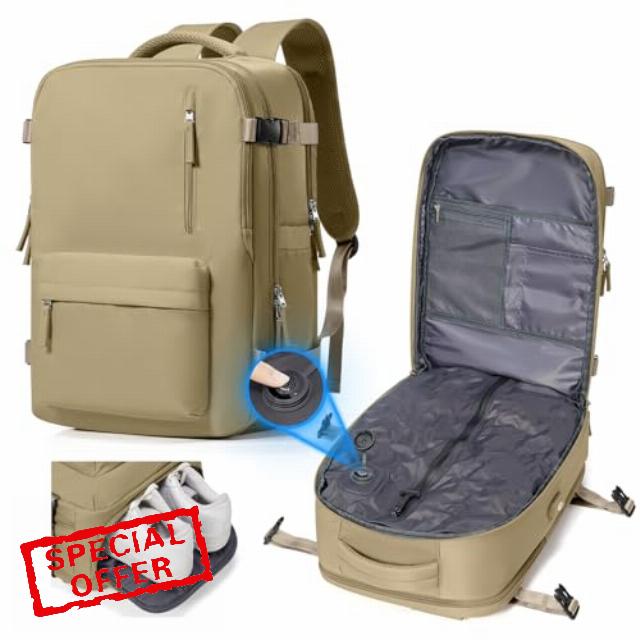 suradar Ryanair Vacuum Backpack Travel Bag with Integrated Pump Khaki                                                          Compression Vacpack Travel Backpack 40x30x20 for Women Men Ryanair Cabin Bags 40x30x20 Underseat for Vueling Wizz Ai