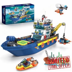 City Ocean Arctic Explorer Ship Building Set for Kids 6+                                                          Floatable Boat with Helicopter Sub Dinghy Coral Reef Scene Exploration Toy 638pcs Gift for Boys Girls Christmas Birthday