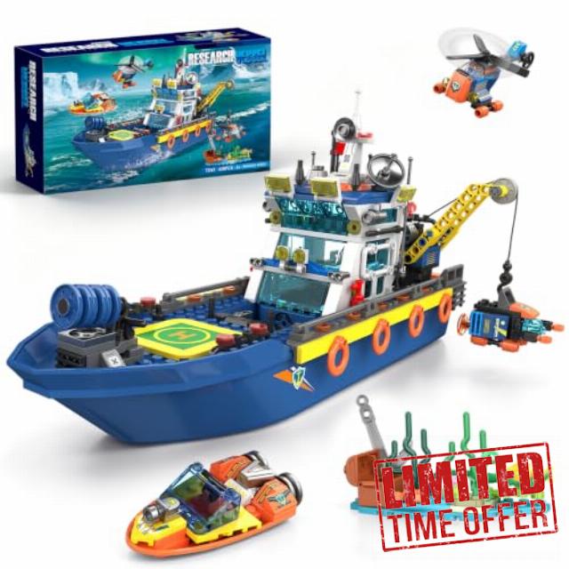 City Ocean Arctic Explorer Ship Building Set for Kids 6+                                                          Floatable Boat with Helicopter Sub Dinghy Coral Reef Scene Exploration Toy 638pcs Gift for Boys Girls Christmas Birthday