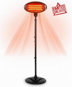 Patio Heater Outdoor 2KW Free Standing Electric – Adjustable Height & Angle Infrared Garden Heater with 3 Heat Settings (650W/1350W/2000W)