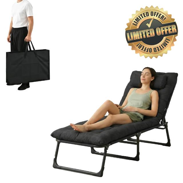 JAMK Folding Sun Lounger Bed Chair with Cushion and Bag with 3 Recline Positions– Extra Wide Portable & Foldable Sunbed with 10cm Breathable Oxford Fabric for Garden