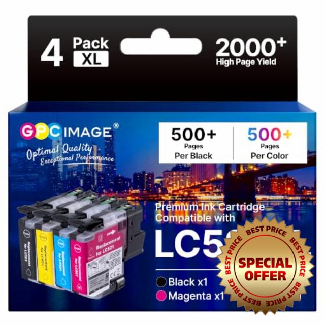 GPC Image LC521 LC521XL Ink Cartridge Replacement for Brother LC-521 4-Pack                                                          LC521VAL Ink Multipack Compatible for Brother DCP-J1360DW DCP-J1260W DCP-J1313DW DCP-J1310DW DCP-J1460DW Printers (BMCY)