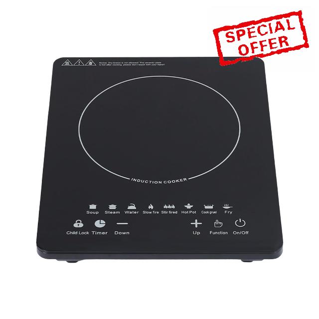1450W Portable Induction Hob 8 Gears Single Induction Hob 28×35×6cm                                                          Camping Induction with Hob Timer