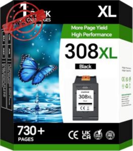 308XL Black Ink Cartridge High Yield Compatible for HP 308 Ink Cartridges                                                          (1-Pack) 308 Black Ink Work with HP Envy 6122e 6532e 6520e 6132e 6530e 6120e 6110e 6558e 6110e 6130e 6120 Printe