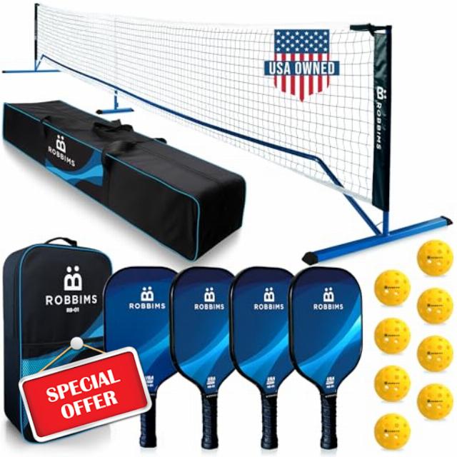Portable Pickleball Set with Net | 4 USAPA Approved Carbon Fiber Paddles