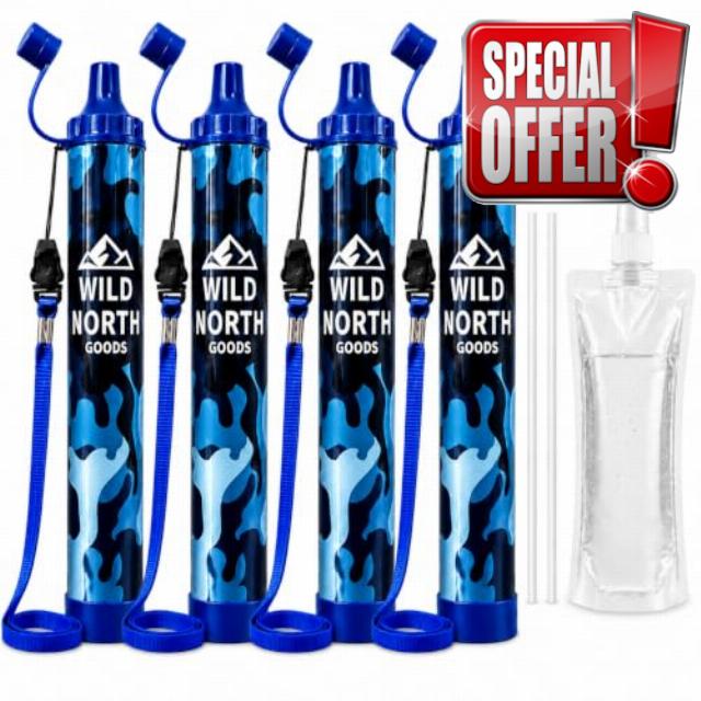 4 Pack Water Filter Straw with Bottle