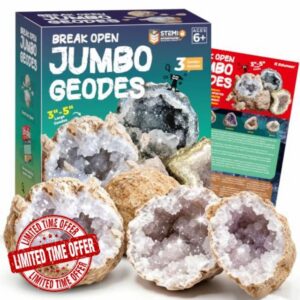 EDUMAN Break Open 3 Jumbo Geodes with Crystals - STEM Educational Geology Earth Science Kit