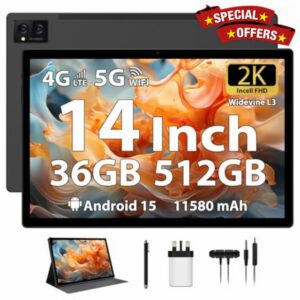FLYCOAY 14 Inch Tablet Android 15 Gaming Tablet 36GB+512GB/TF 2TB