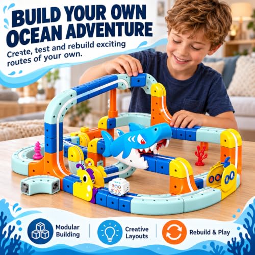 Electric Train Set，85pcs                                                          Flexible Magnetic Rail Building Set with Gravity-Defying Track