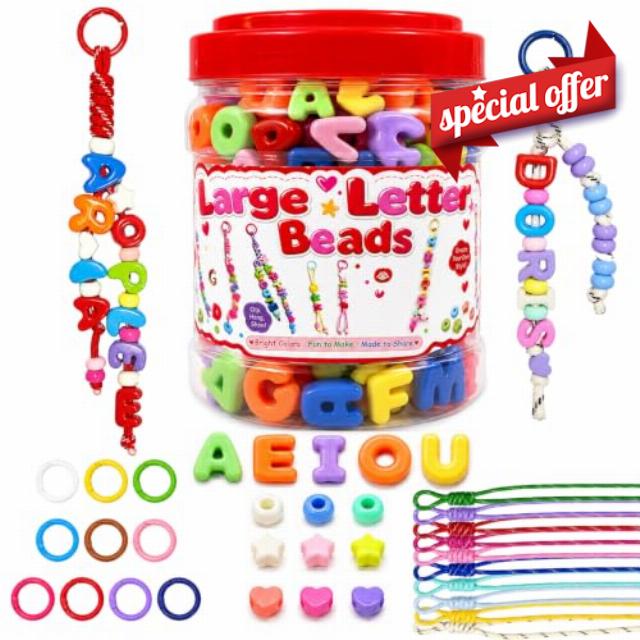 Kasmena 460Pcs Chunky Large Letter Beads DIY Keychain & Bracelet Making Kit                                                          Bubble A-Z Alphabet Beads