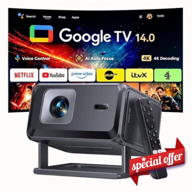 【Built-in Google TV】Smart 4K Projector for Home Cinema