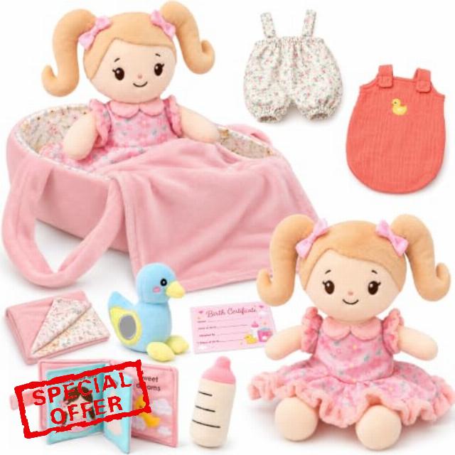 Tacobear Rag Baby Dolls for Girls with Carry Cot & Blanket