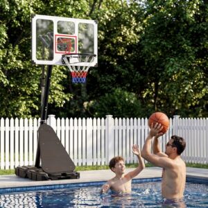 10FT Height Adjustable Basketball Stand                                                          Basketball System with PC Backboard & Fillable Base