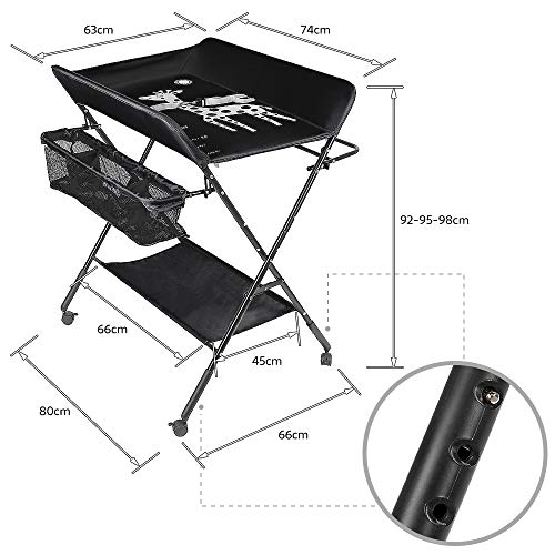 Height Adjustable Portable Nappy Changing Unit with Wheels
