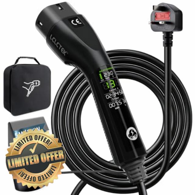 5M 3 Pin EV Charger 3KW 13A Granny charger Type 2 Charging Cable LCLCTEK®                                                          Upgrade Portable Electric Car Charger 3 Pin Plug UK with LED Display/Timing function