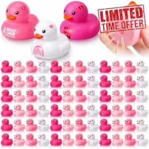 Jenaai 72 Pcs Pink Ribbon Rubber Duck Breast Cancer Gifts 2 Inch