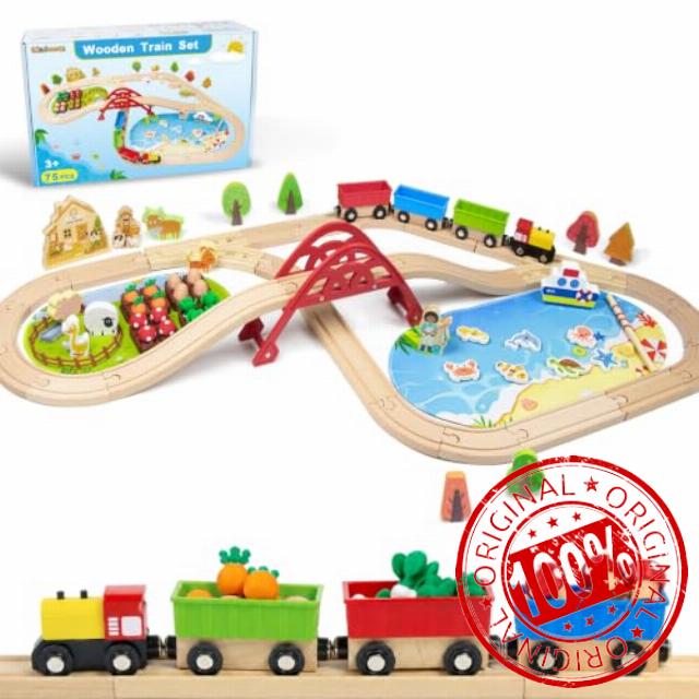 Wooden Train Set 75 Pieces