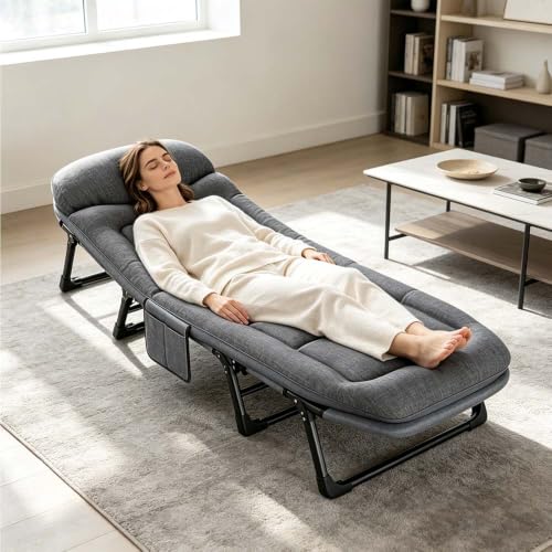 6-Position Adjustable Camping Bed Folding Sunbed with Pillow and Cushion for Garden