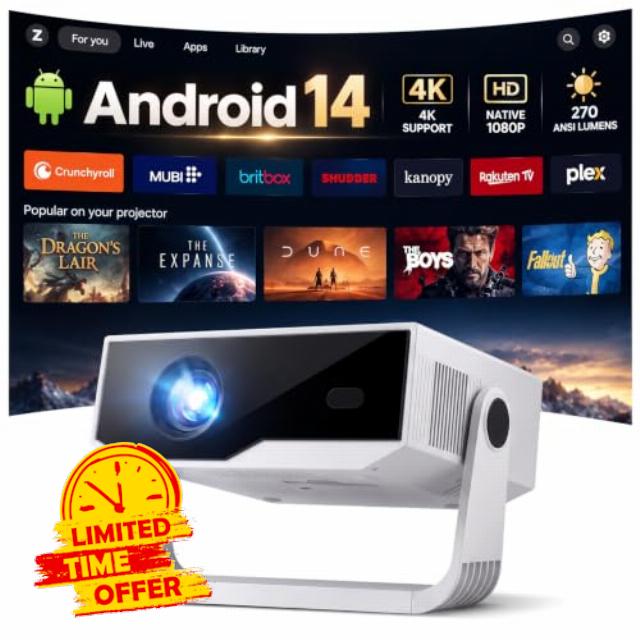 Smart Projector Android 14 Built-in Apps 270 ANSI