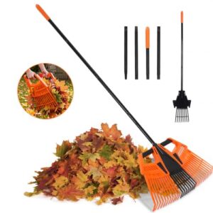 112-185cm Adjustable 30 Tines Removable Lightweight Stainless Steel Long Handle Garden Rake