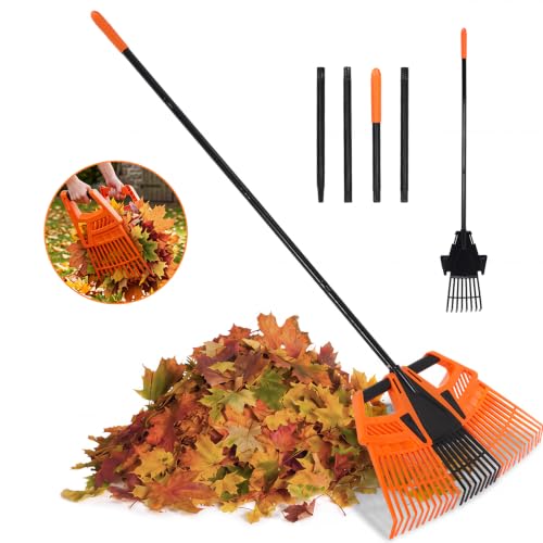 112-185cm Adjustable 30 Tines Removable Lightweight Stainless Steel Long Handle Garden Rake