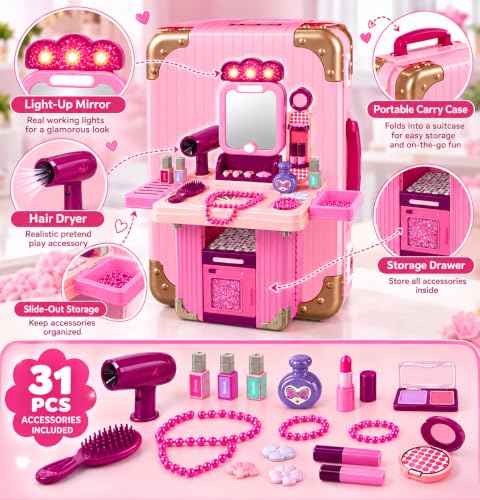 31 PCS Pretend Beauty Salon Set with Light Up Mirror