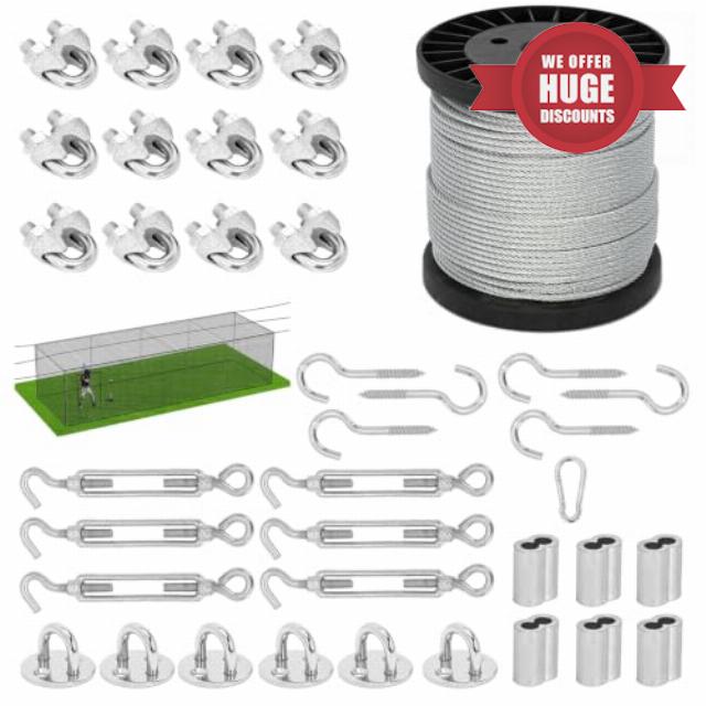 70M Batting Cage Netting Wire Tension Kit 5mm galvanized steel                                                          Baseball Softball Inflatable Compatible DIY Net Hanging Kits Heavy Duty Frame Kit Home Backyard Outdoor Load Bearing 860kg