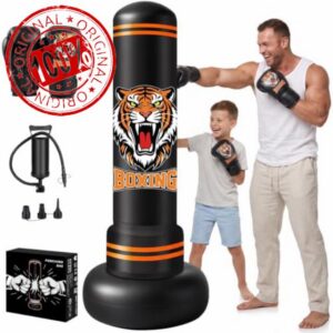 Ninonly Free Standing Punching Bag 190cm for Adult with Gloves & Air Pump                                                          Tiger Design Inflatable Boxing Bag for Home Gym