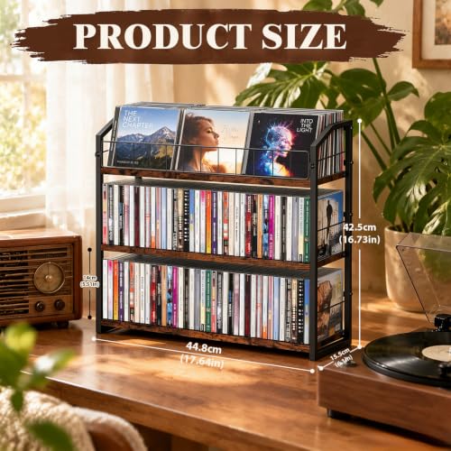 CD Holder Shelf for Home Office Robust metal frame & Eco-friendly wooden panels; Large storage capacity; Versatile desktop organise