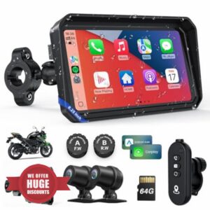 WonVon 6.25 Inch Motor Carplay GPS Navigation System with TPMS & 2K Cam                                                          Motor GPS with Bluetooth Audio 64GB Card for Apple Carplay and Android Auto System Portable Screen Siri