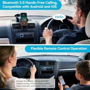 Wistrue FM Bluetooth Car Stereo Hands-Free Calling                                                          Single DIN Car Stereo with 18 Presets
