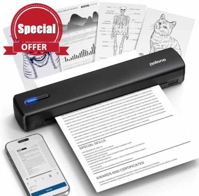 POLONO Inkless A4 Portable Wireless Thermal Printer