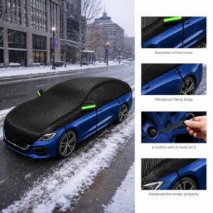 Heavy Duty Oxford Fabric Half Car Cover                                                          Oxford Fabric Half Car Cover for Windshield Front Side Windows Mirrors and Hood Privacy Shield for Sedan SUV MPV