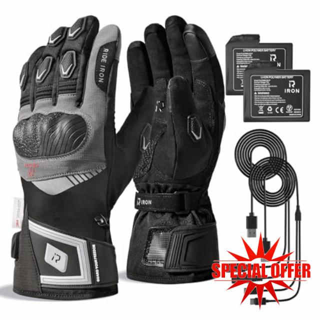 RIDEIRON Heated Motorcycle Gloves 3000mAh Touchscreen MG7501H                                                          Fingertip heating