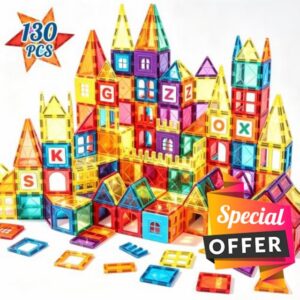 Mauikay 130PCS Magnetic Tiles with Letters for Kids Ages 3-12