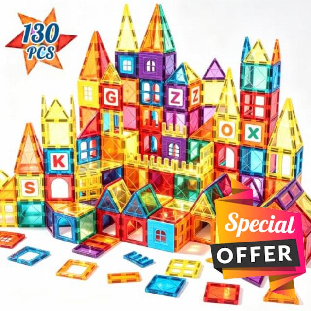 Mauikay 130PCS Magnetic Tiles with Letters for Kids Ages 3-12
