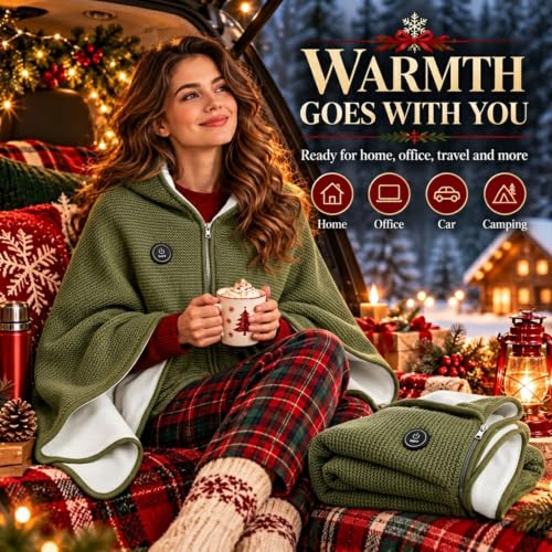 Zip Up Heated Shawl Blanket for Women