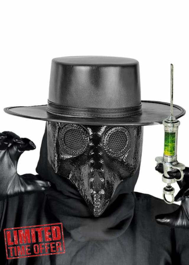Struts Black Faux Leather Wide Brim Plague Doctor Hat Adult                                                          100% PU