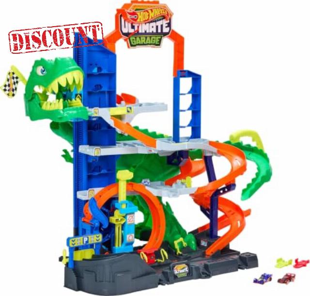 ​Hot Wheels City Ultimate T-Rex Garage & 2 Die-Cast Toy Cars                                                          Track Set Includes 2 1:64 Scale Vehicles with Dino Nemesis