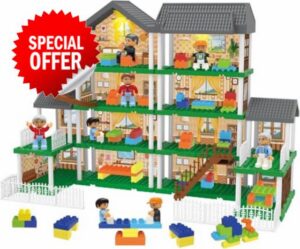 Building Block Paradise 4-Story Dollhouse Playset 201 Pcs                                                          6 Toy Figures Included